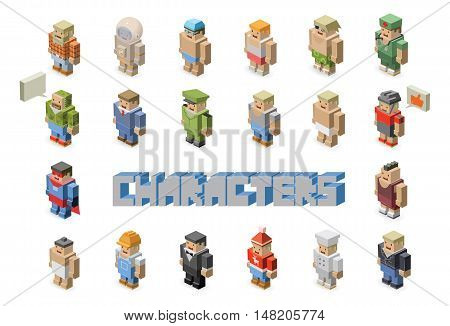 People occupations vector icons - set of Isometric man characters