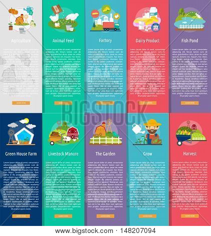 Farm and Ranch Vertical Banner Concept | Set of great vertical banner flat design illustration concepts for Farm, Ranch, harvest, agriculture and much more.