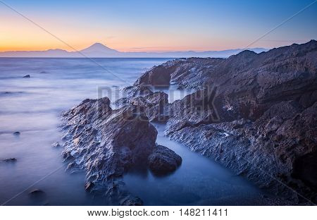 Mt.Fuji and sea in winter season seen from Jogashima Island Kanagawa prefecture