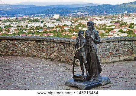Mukachevo Ukraine - July 22: statue of Ilona Zrini on a viewing platform in the castle Palanok July 22 2016 in Mukachevo Ukraine
