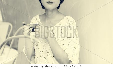 Asian Woman Drinking Tea Relax Concept