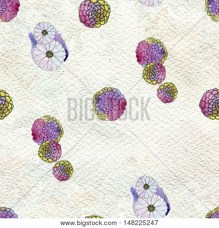 Seamless floral pattern with asters and daisy flowers. Floral watercolor background.