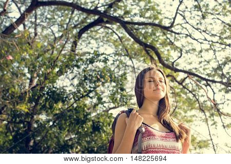 Backpacker Casual Travel Tourist Carefree Nature Concept