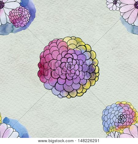 Seamless floral pattern with asters and daisy flowers. Floral watercolor background.