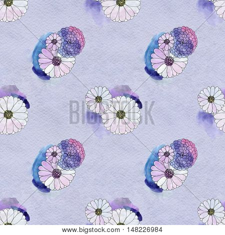 Seamless floral pattern with daisy flowers. Floral watercolor background.