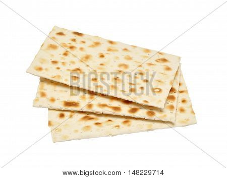 Heap of matzoth isolated on white background