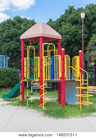 Outdoor childern playground area and playground equipment