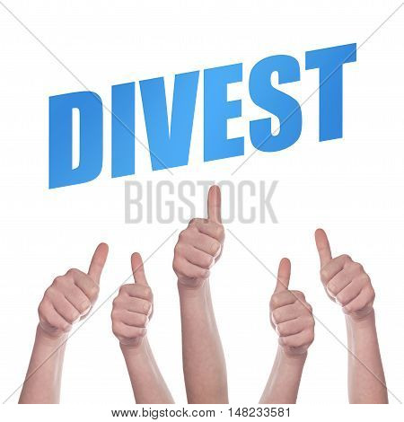Crowd supporting Divestment raised hands gesturing thumb up