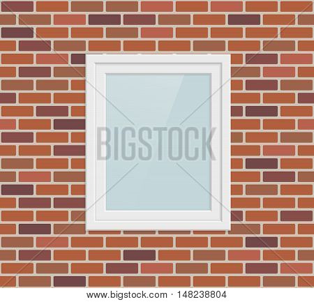 Single metal plastic window in brick wall