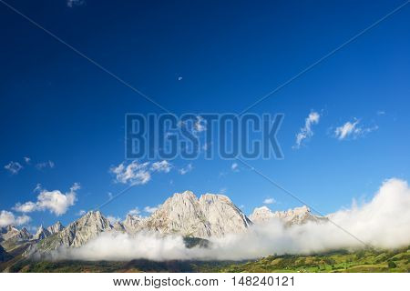 Peaks in Lescun Cirque. In the middle Billare Peaks. Aspe Valley, Pyrenees, France.
