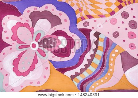 Abstract Pink Floral Ornament On Silk Batik