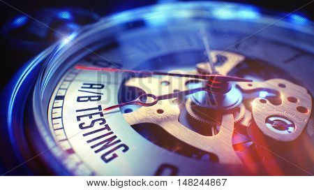 AB Testing. on Vintage Watch Face with Close Up View of Watch Mechanism. Time Concept. Lens Flare Effect. 3D Illustration.