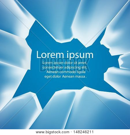 Vector illustration with a broken into fragments transparent glass and place for text. Element for presentations banners and your creativity
