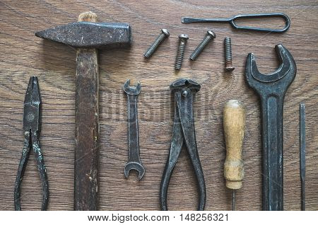 Vintage Tools On Wooden Background