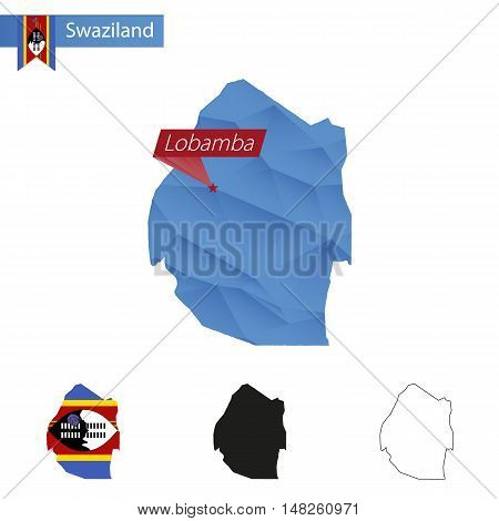 Swaziland Blue Low Poly Map With Capital  Lobamba.