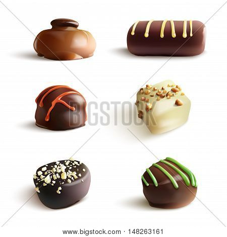 Chocolate Candies. Vector Realistic Illustration. Isolated on White