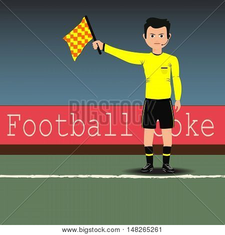 Assistant referees with flag on the soccer match. Vector