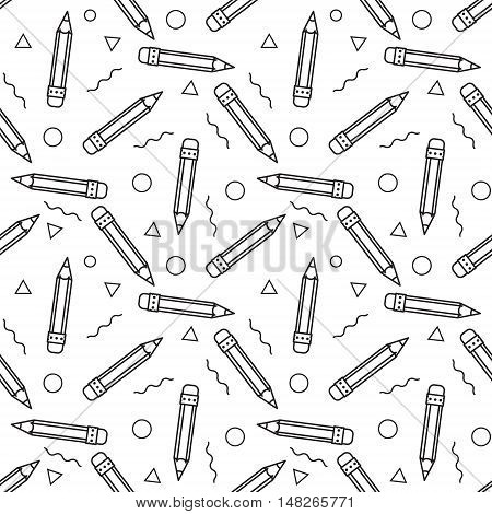 Pencil doodle Seamless vector pattern. Black and white background.