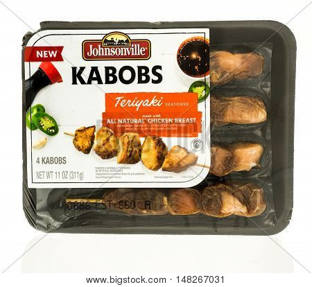 Winneconne WI - 1 August 2016: Package of Johnsonville kabobs chicken in teriyaki flavor on an isolated background.