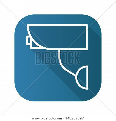 Surveillance camera flat linear long shadow icon. Vector line symbol.