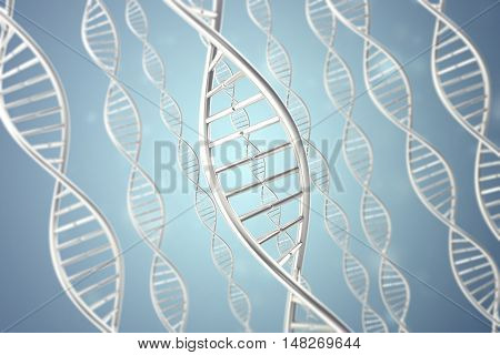 Synthetic, artificial DNA molecule on blue, the concept of artificial intelligence. 3d rendering.