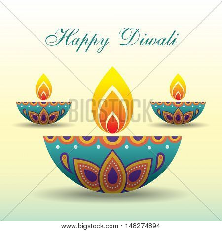 Diwali or Deepavali greeting with beautiful burning diwali diya (india oil lamp). Festival of Lights celebration vector illustration.