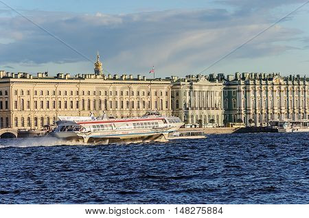 ST. PETERSBURG, RUSSIA - AUGUST 12, 2016: Passenger speedboat hydrofoil 