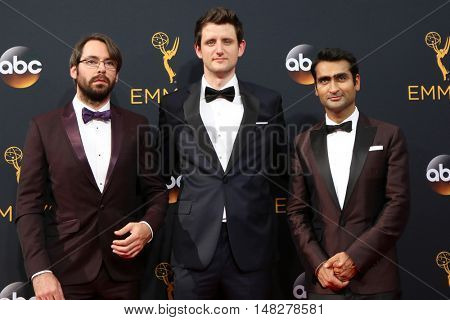 LOS ANGELES - SEP 18:  Martin Starr, Zach Woods, Kumail Nanjiani at the 2016 Primetime Emmy Awards - Arrivals at the Microsoft Theater on September 18, 2016 in Los Angeles, CA