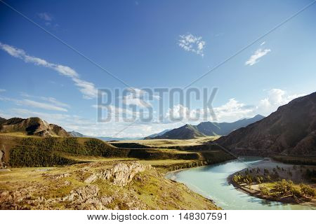 Beautiful view of mountain river, Altai Mountains, Syberia, Russia