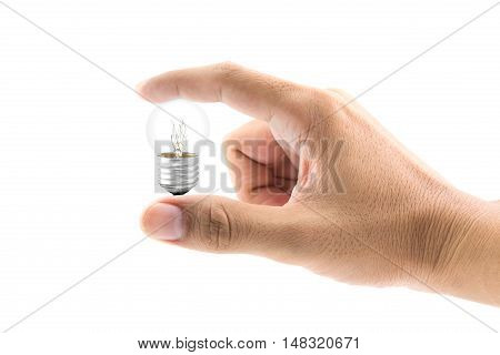 Light bulb in hand on white background