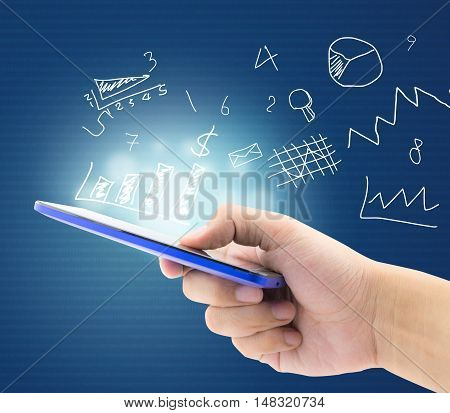 Smartphone with finance graph and marketsymbols concept