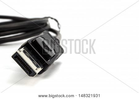 closeup of display port cable on a white background