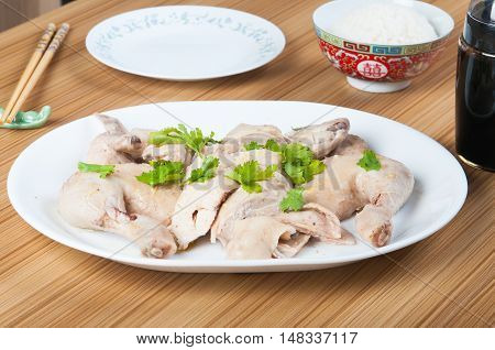 steamed chicken with ginger sauce and thick soy sauce