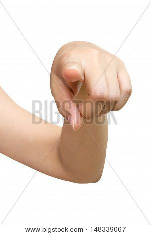 Female hand touching or pointing to something isolated on white background Clipping path included.