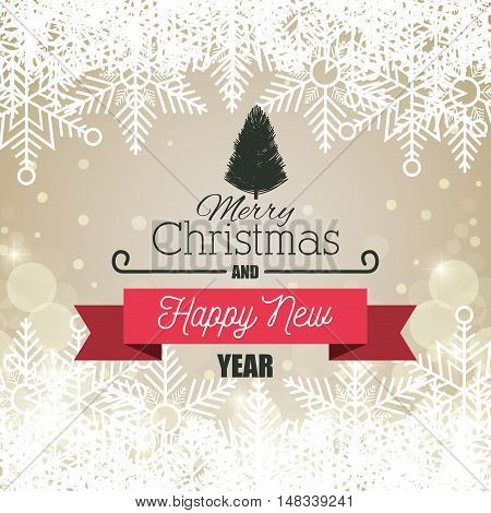 card greeting christmas with tree and banner graphic vector illustration eps 10