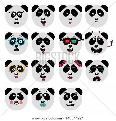 set of fun emoticon panda mileys isolated on white background. EPS