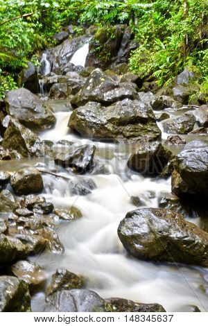 Waterfall runoff from Waimoku Falls in Hana, Maui