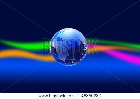 Glass globe on nice dark background with colored lines
