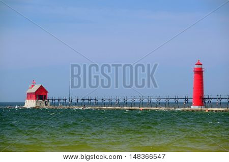 Grand Haven South Pierhead Inner Light, built in 1905, Lake Michigan, MI, USA