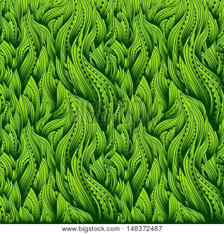 Abstract hand-drawn waves pattern, green wavy background, grass vector, EPS 10