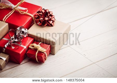 High angle view of presents on the floor