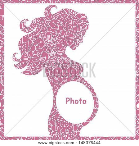 Hiqh quality original illustration of pregnant girl. frame for the first photo. pattern