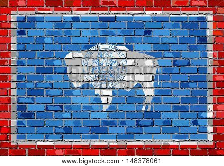 Flag of Wyoming on a brick wall - Illustration, 
The flag of the state of Wyoming on brick textured background, 
Wyoming Flag in brick style