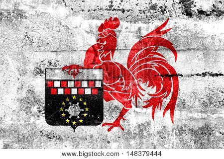 Flag Of Charleroi, Belgium, Painted On Dirty Wall