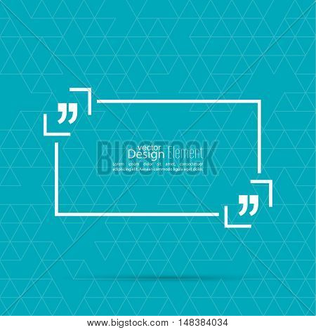 Quotation Mark Speech Bubble. Quote sign icon. Empty template form for information, text box. Textbox on blue background.