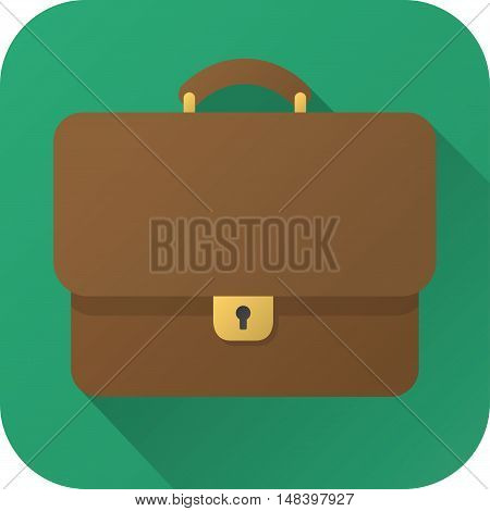 Vector illustration. Square shape icon in flat design. Toy brown leather briefcase in simple design with long shadow. Icon vector size 1024 corner radius 180