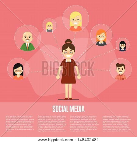 Social media and social network people connecting. Social network concept. Business network social conncetions. People life in social network. Social networking. Social media network infographics with people and their social network. Teamwork concept.