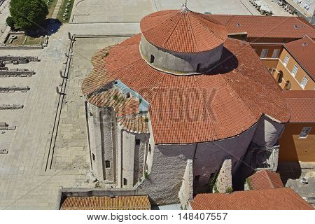 St Donatus Church the largest pre-Romanesque building in Croatia was constructed in the 9th and 10th centuries. Photography taken from the top of St Anastasia's Cathedral.