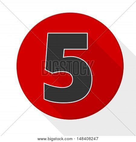 Red 5 flat icon button with long shadow