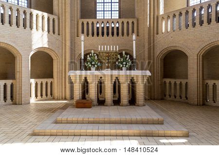 Copenhagen, Denmark - April 11, 2016: The Sanctuary inside Grundtvigs Church